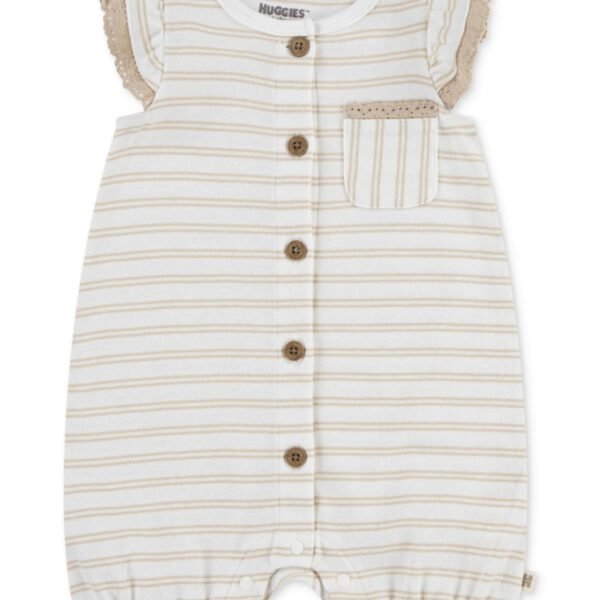 Huggies Baby Girls Cotton Striped Ruff Beige