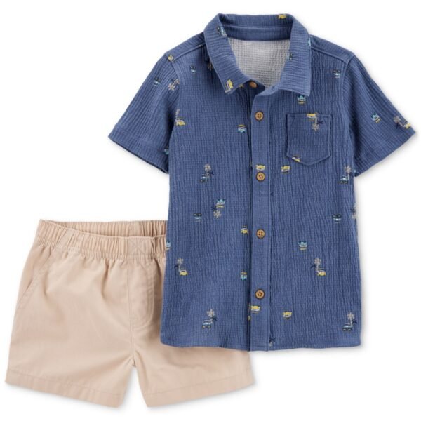 Carters Toddler Boys Button-Up Shirt NavyTan