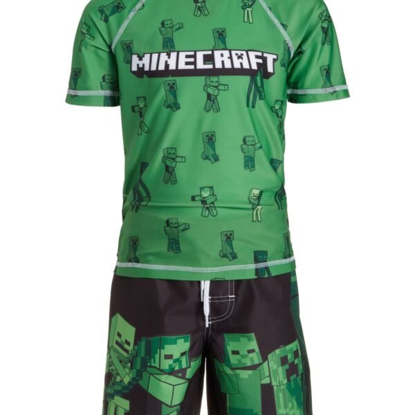 Minecraft Little Boys Rash Guard Swim Green