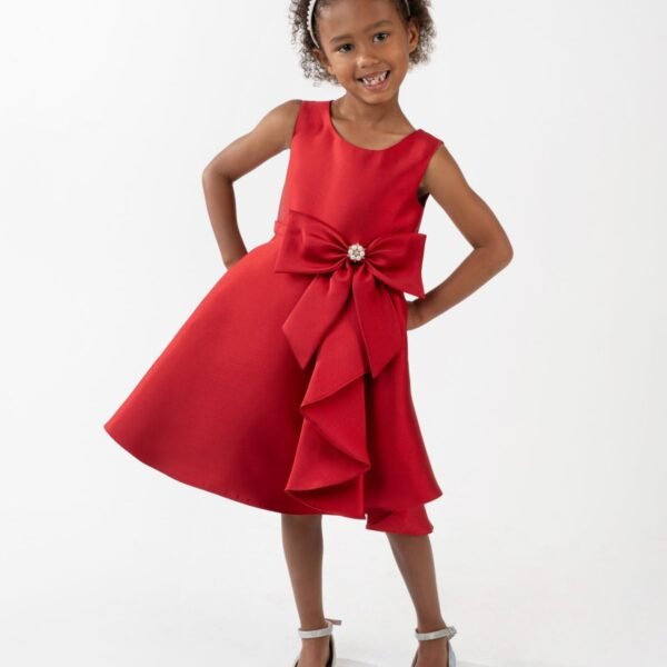 Rare Editions Girls 2T-6X Solid Mikado Sleev Red