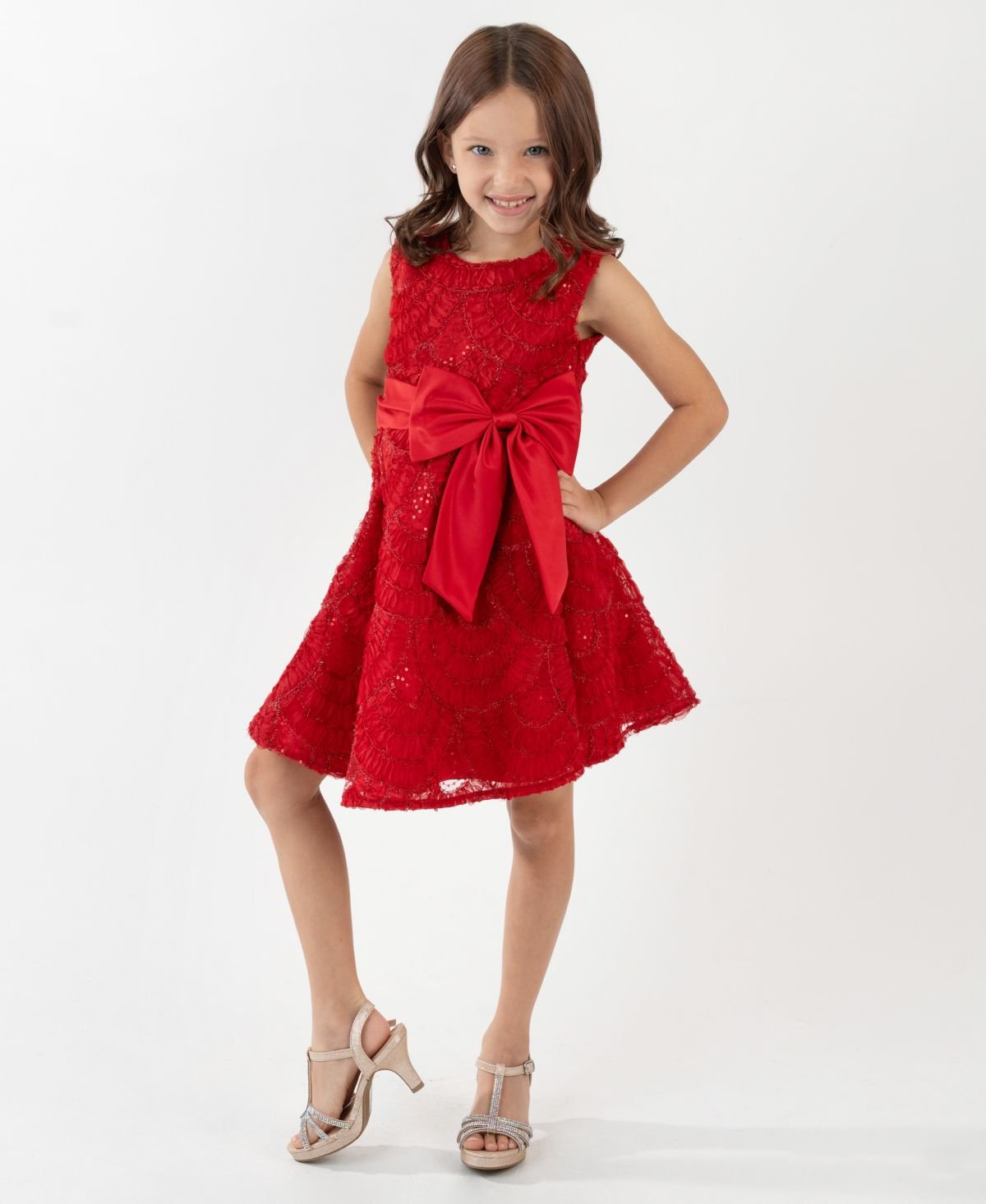 Rare Editions Girls 2T-6X Soutache Hi-Low Sl Red