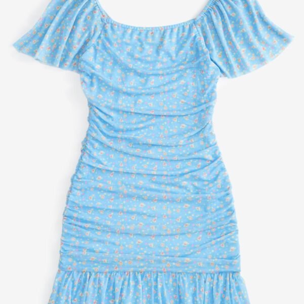 With Jules Big Girls Ruched Flutter-Sleev Open Blue L 1214