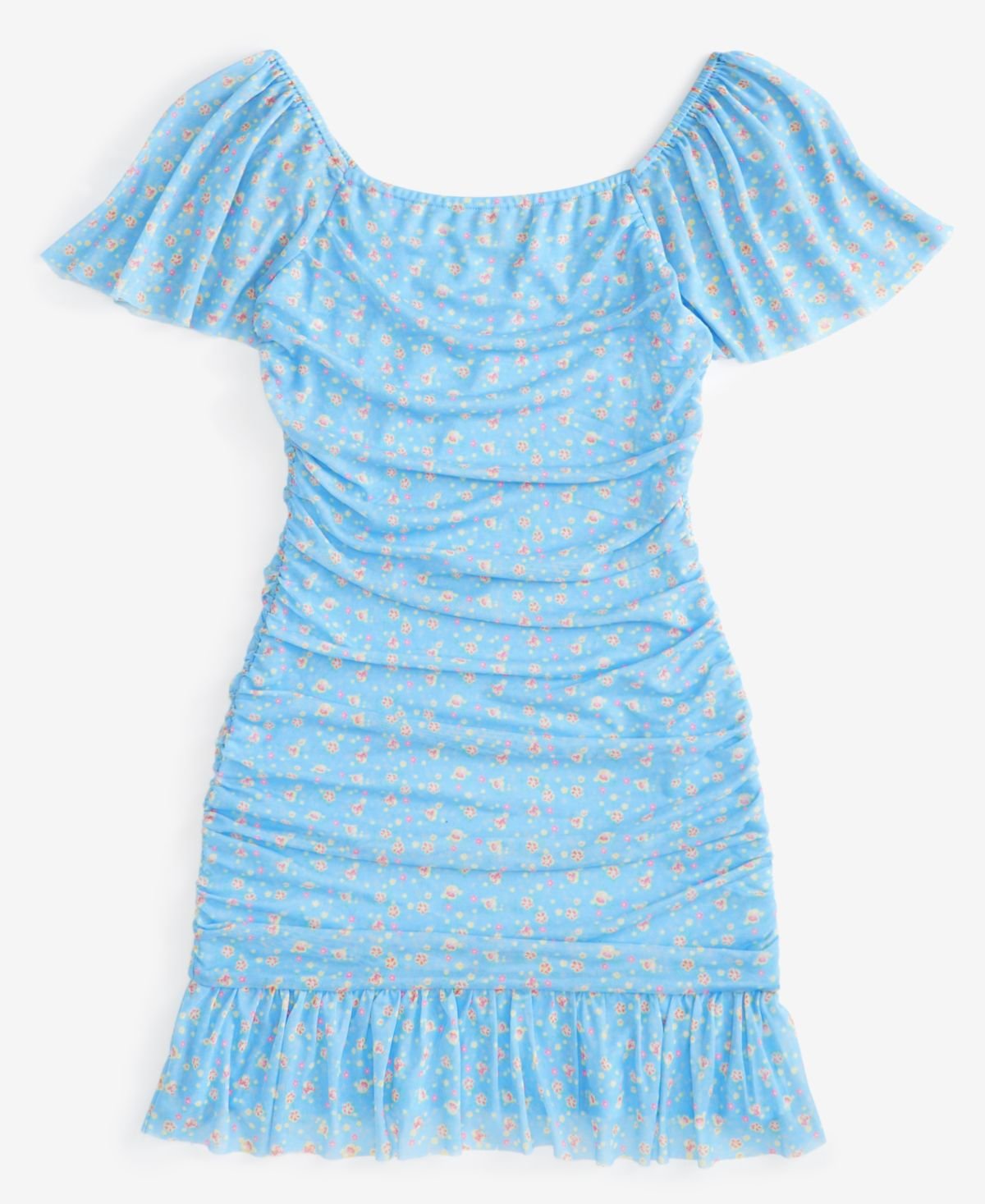 With Jules Big Girls Ruched Flutter-Sleev Open Blue L 1214